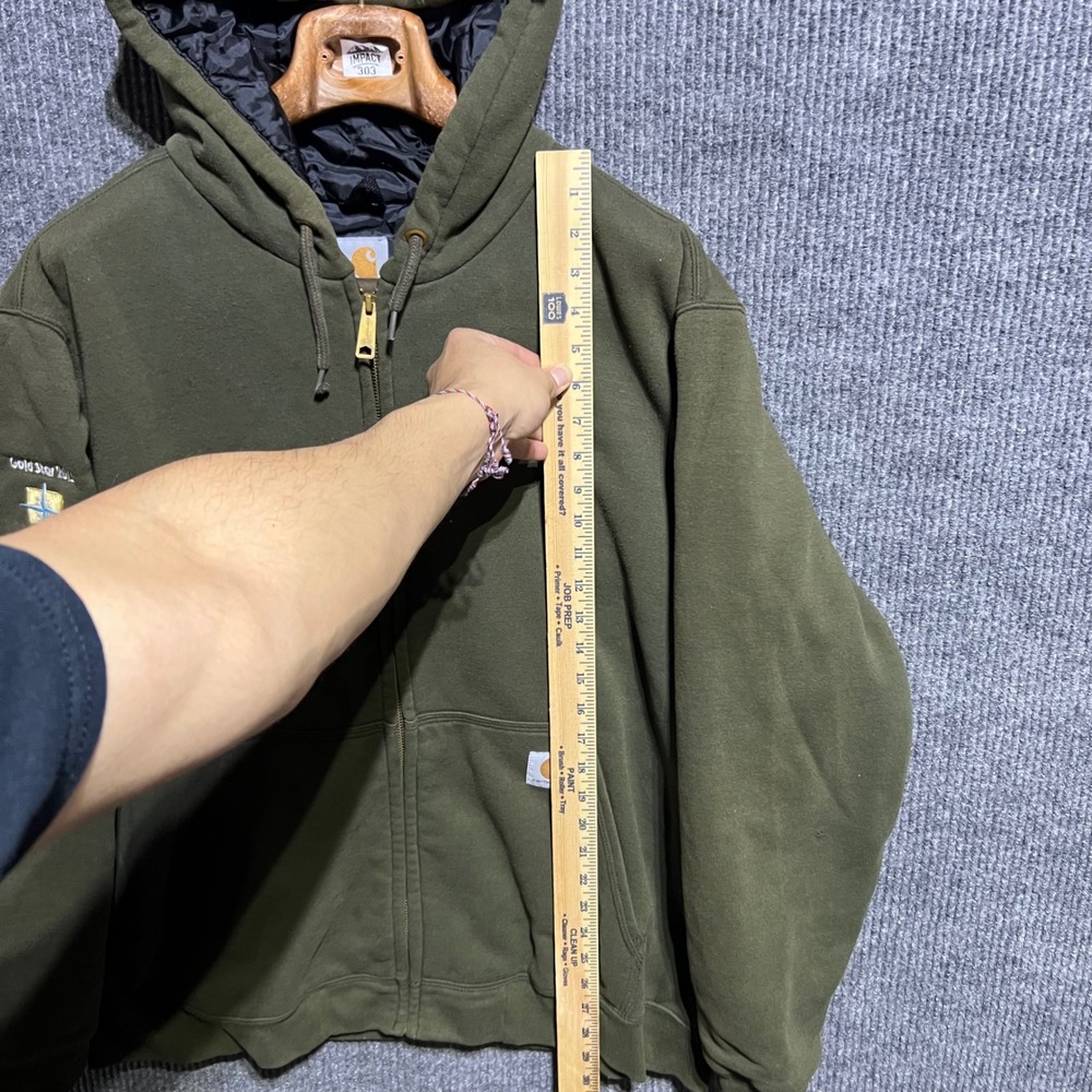 Carhartt Full Zip Hoodie Mens XL Green Quilted Lined Workwear Utility Jacket - Picture 2 of 11